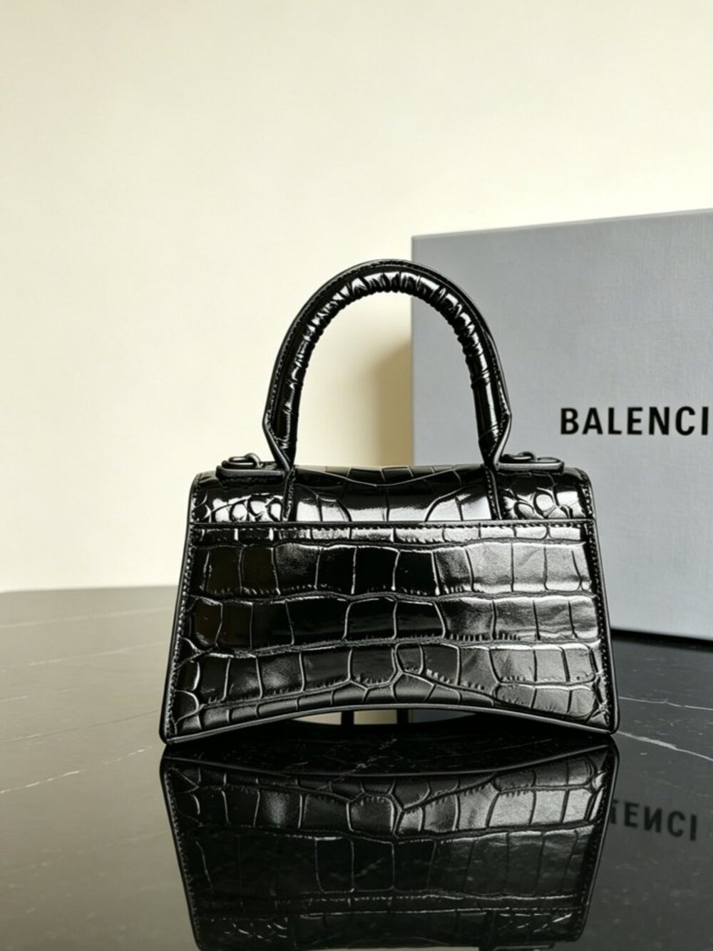 Balenciaga Hourglass XS Black Crocodile Embossed Handbag - Picture 3 of 7